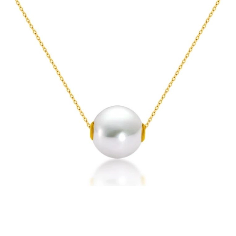 Authentic, Pure 18K Gold Pearl Necklace - main