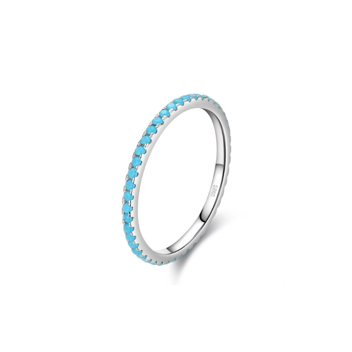 Embedded turquoise birthstone delicate ring in silver sterling 1
