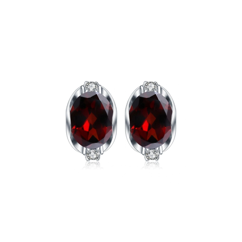 Garnet Elegant Earrings in Sterling Silver - main