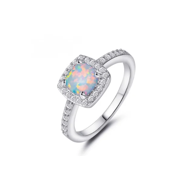 Shiny opal birthstone ring with cubic zirconia 1