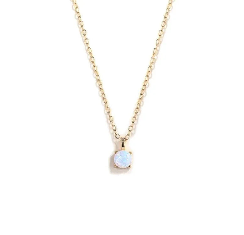 18K Pure Gold, Delicate Pendant Necklace with Opal Birthstone - main