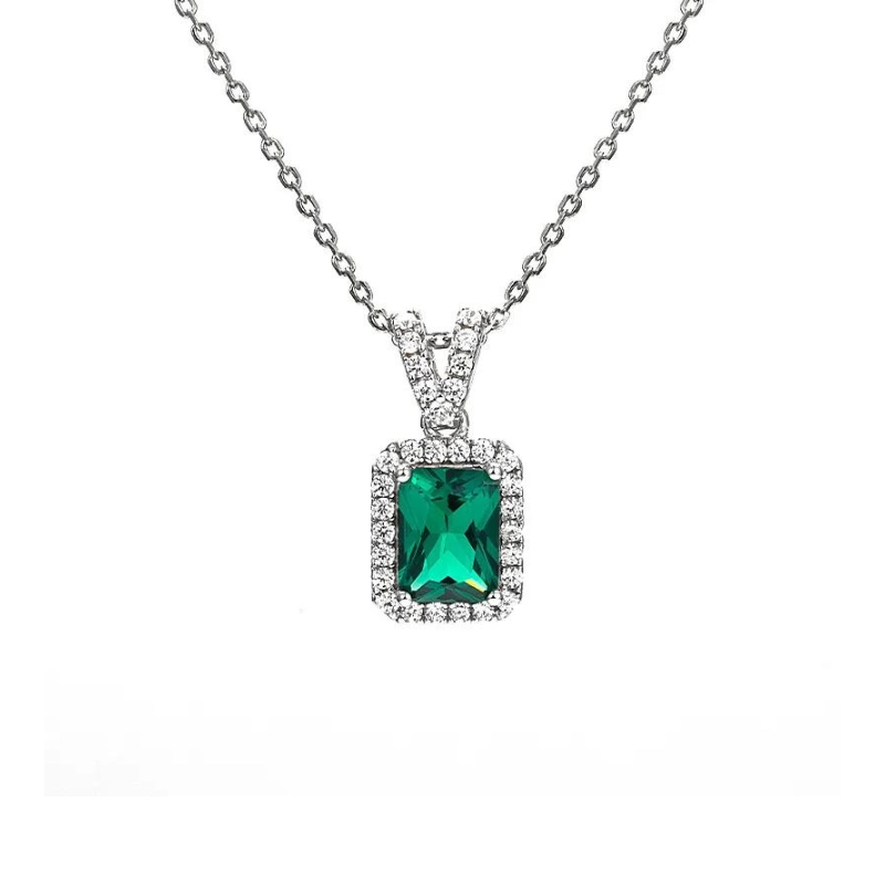 Classy Pendant Necklace with Emerald Birthstone – Sterling Silver - main image
