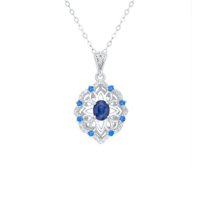 Classy Sapphire Birthstone Pendant Necklace - main
