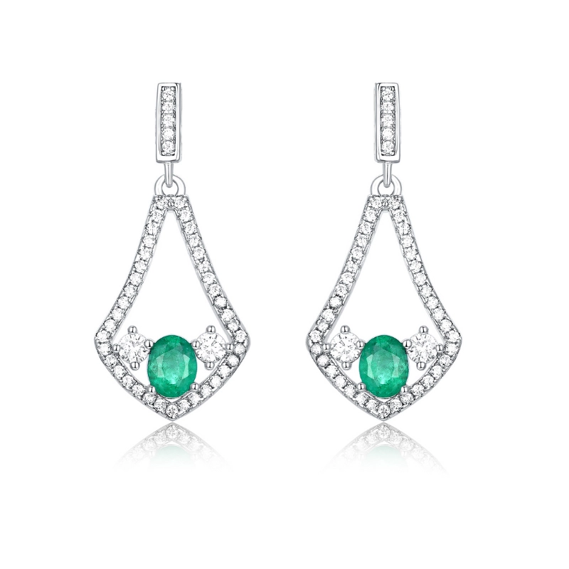 Delicate Earrings in Silver with Emerald Birthstone from CALESSIA - main