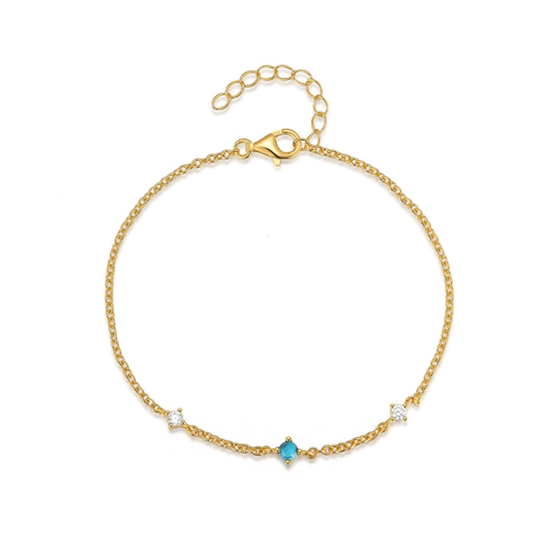 Delicate, Gold Plated Turquoise Birthstone Bracelet - main 2