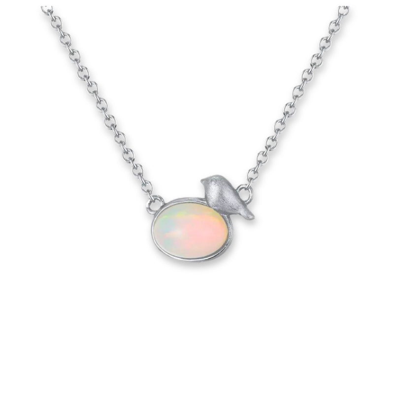 Delicate Natural Opal Birthstone Necklace - silver