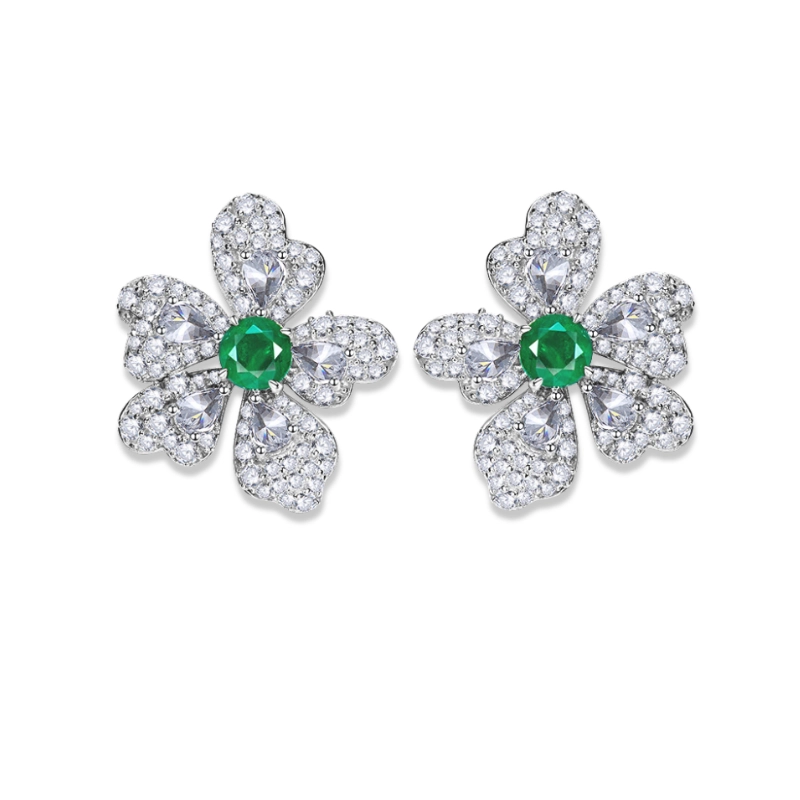 Exquisite Flower Earrings with Emerald Birthstone from CALESSIA (1)