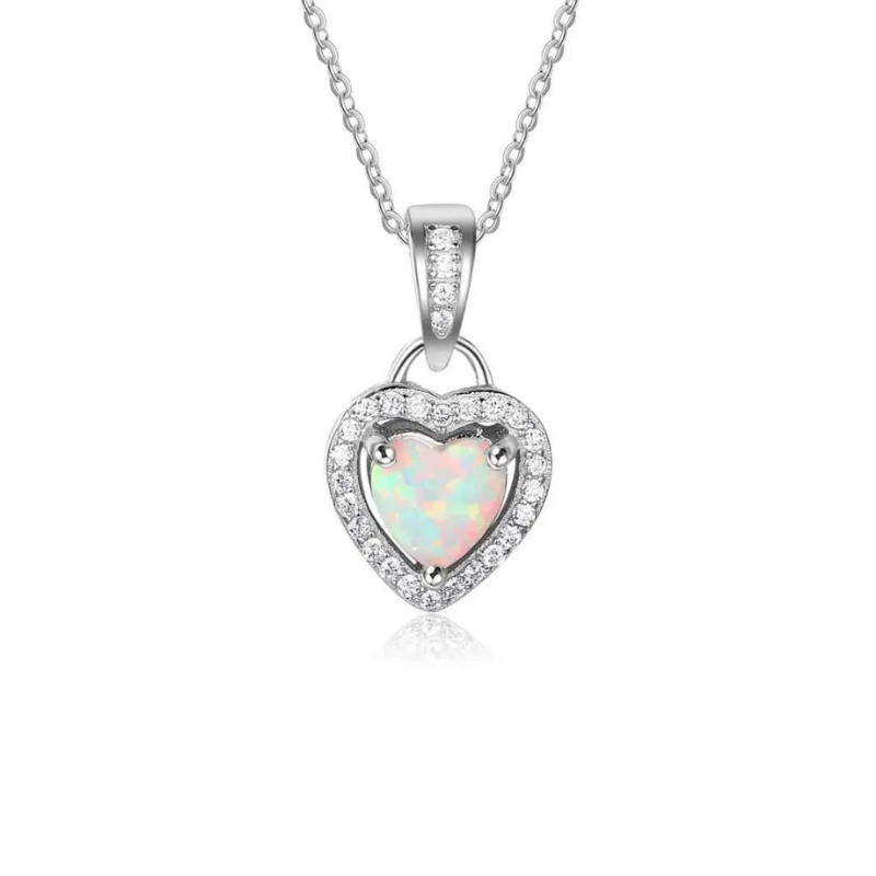 Heart-Shaped Pendant Necklace with Opal Birthstone - main