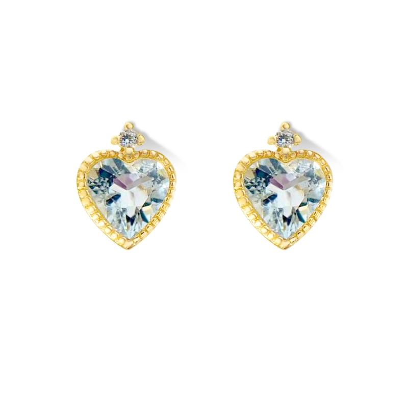 Heart shaped aquamarine earrings in sterling silver - main image
