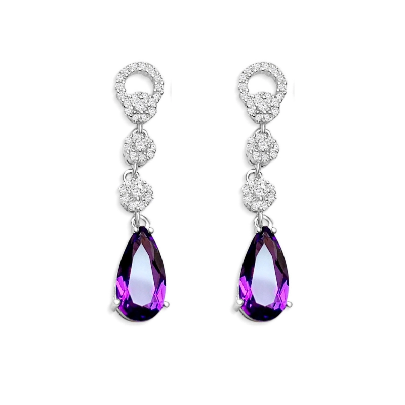 Long statement earrings with amethyst birthstone from CALESSIA - main