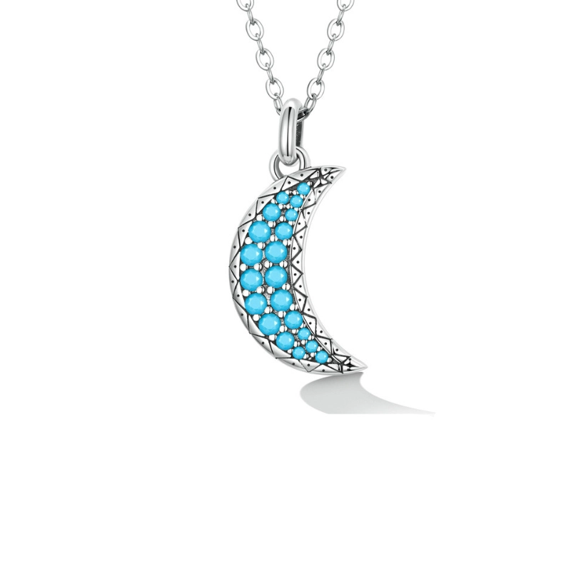 Moon Pendant Necklace with Turquoise Birthstone - main