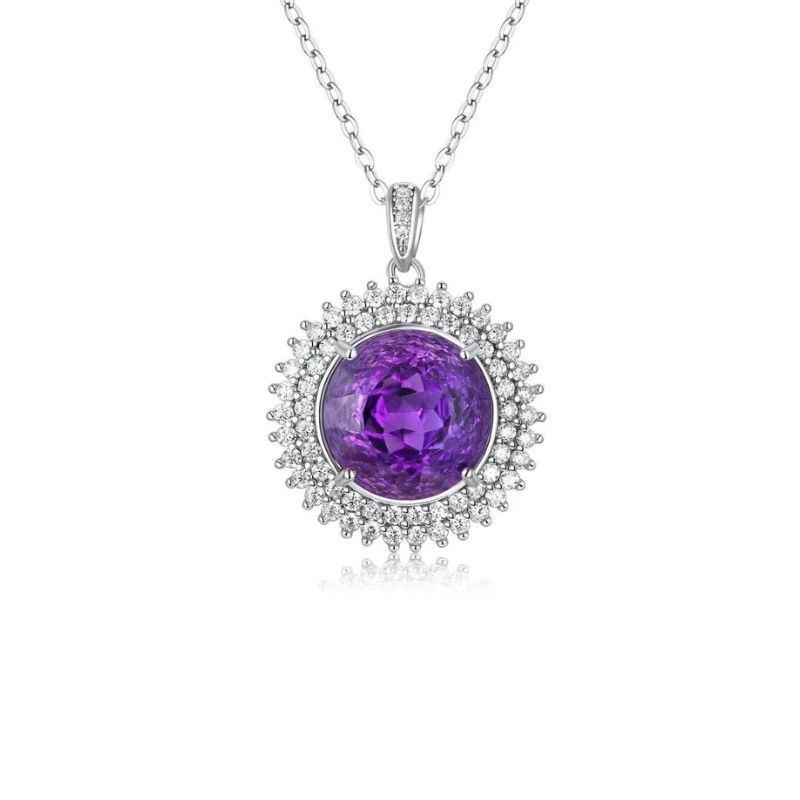 Round, elegant pendant necklace with amethyst birthstone