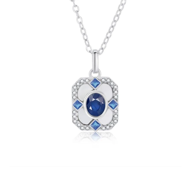 Sophisticated Natural Sapphire Birthstone Pendant Necklace - main