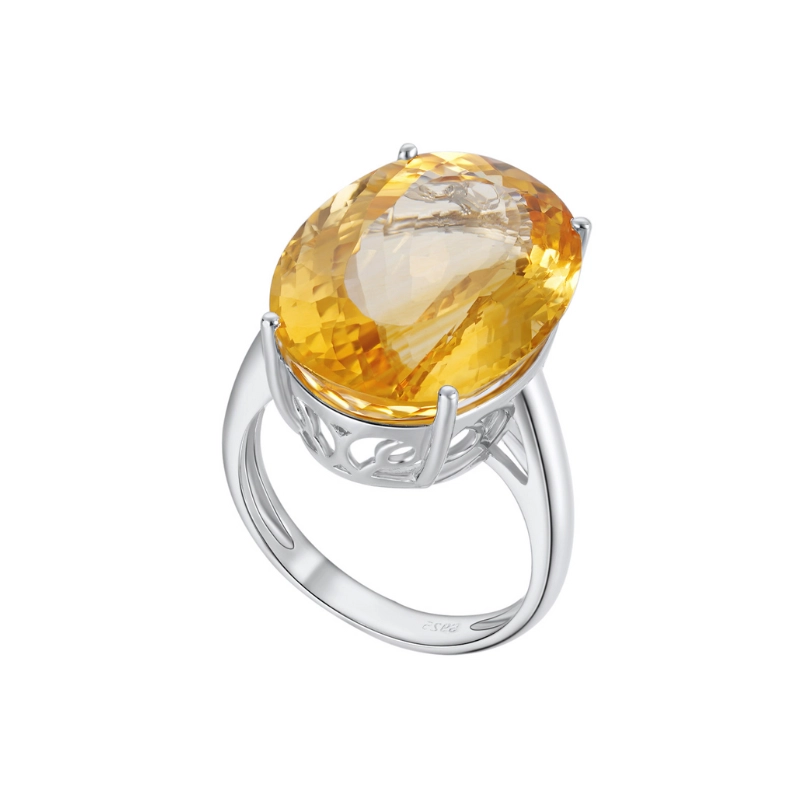 Statement Ring in Sterling Silver with Yellow Topaz Birthstone - main product image