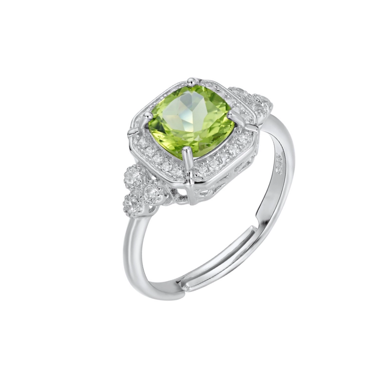Statement Ring with Peridot Birthstone in Silver - main