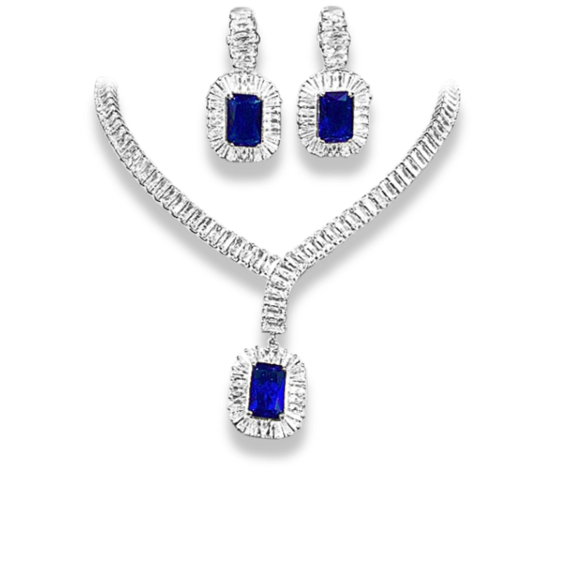 Ultra Sophisticated Elegant Necklace with Synthese Sapphire and Cubic Zirconia - main
