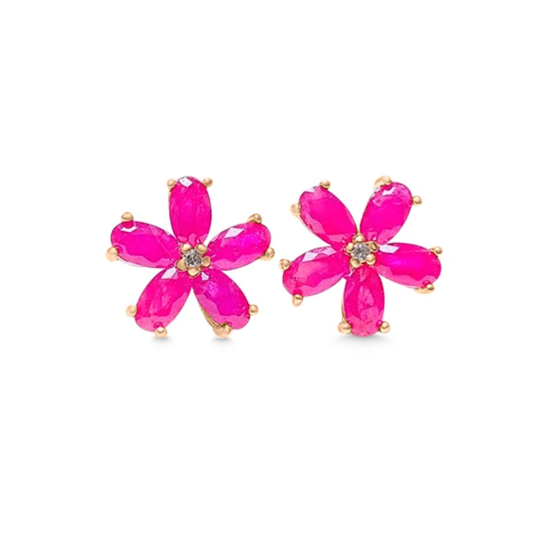 Flower ruby birthstone earrings - main image (1)