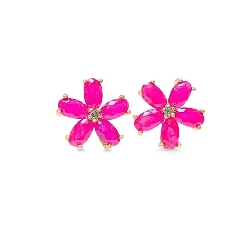 Flower ruby birthstone earrings - main image