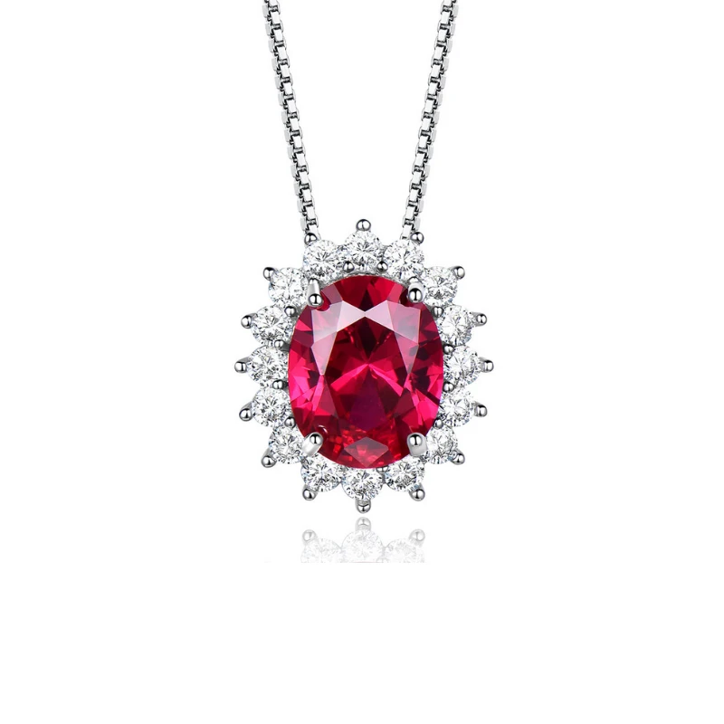 Synthetic Ruby Birthstone Pendant Necklace in Silver Sterling - main