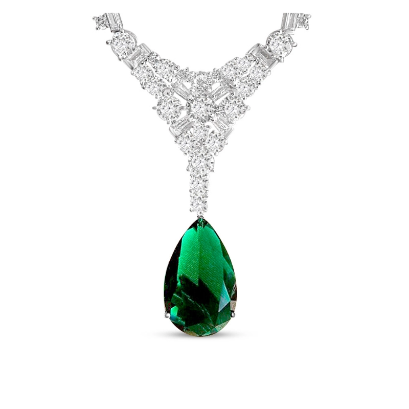 Very Elegant Necklace with Emerald Drop Birthstone - 6